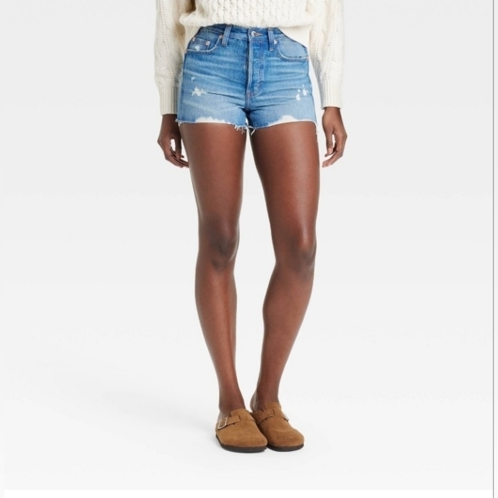 Universal Thread Mini Cut Off Frayed Hem Distressed Blue Denim Shorts